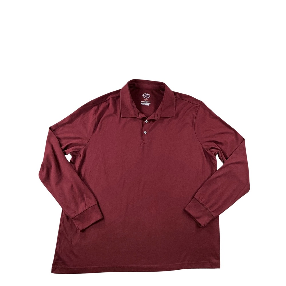 St Johns Bay Mens XL Long Sleeve Polo Shirt Autumn Burgundy Classic Fit New